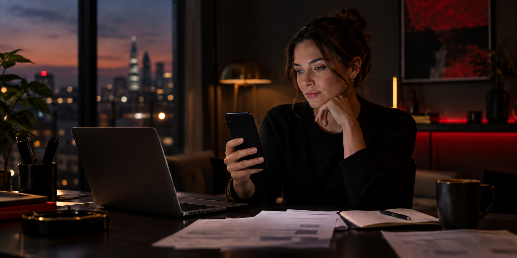 Person reviewing payment evidence on a phone and laptop