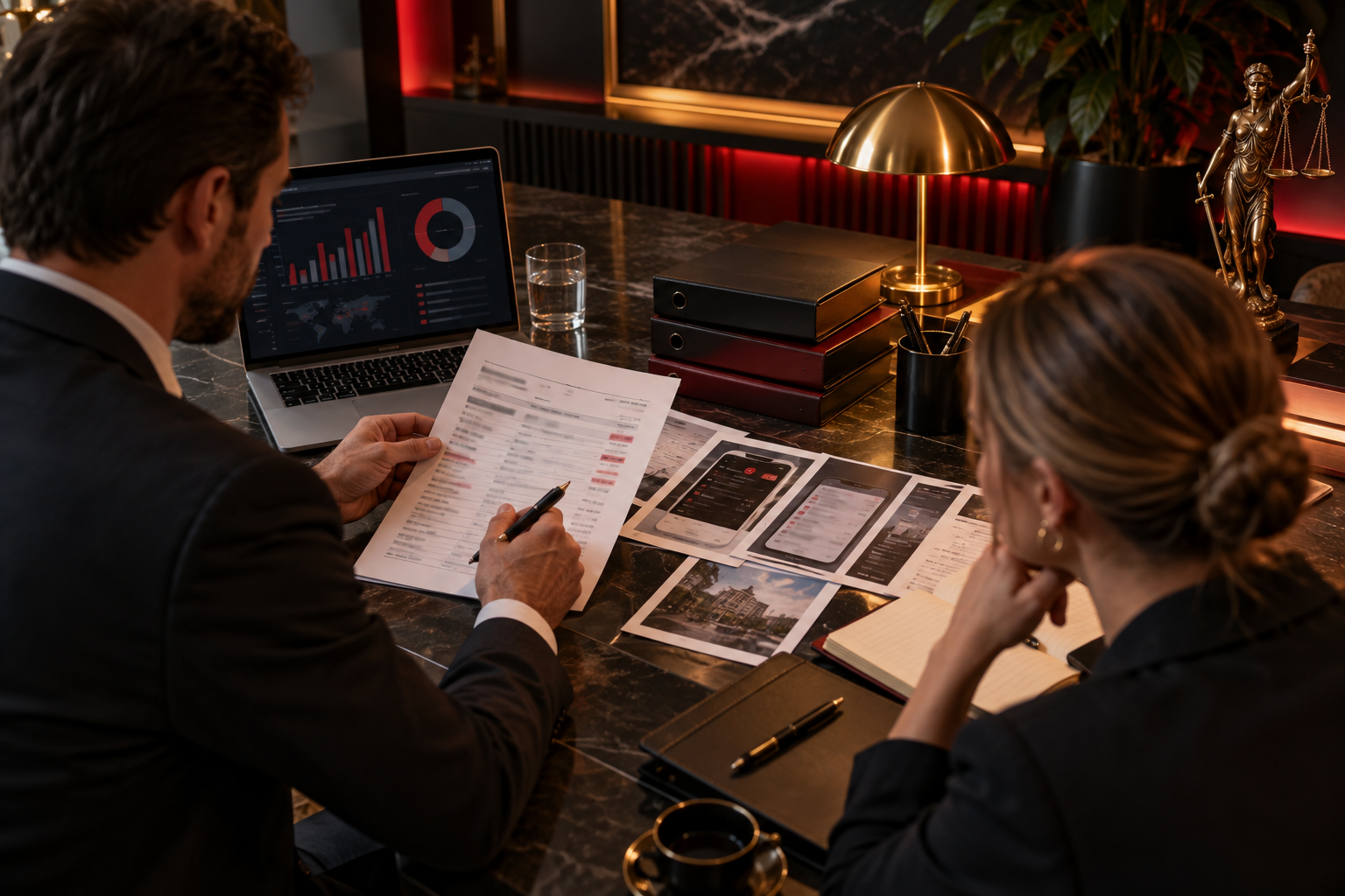 Professionals reviewing payment evidence and documents